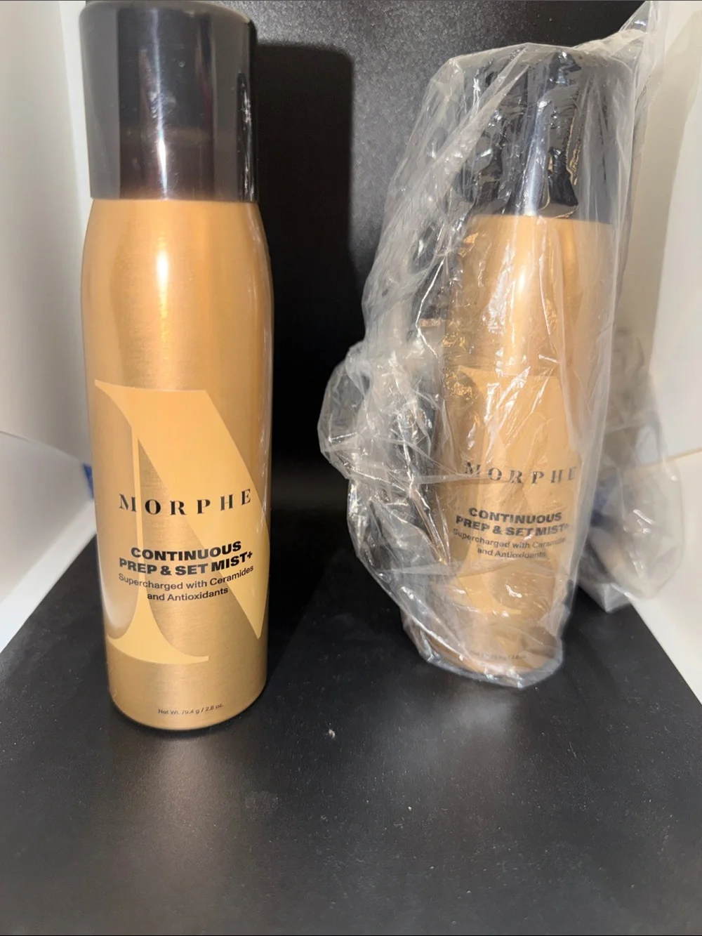 Morphe Metallic Gold Setting Spray Duo with Black Caps